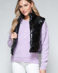 Snobbish Zip Up Turtleneck Shiny Quilted Vest