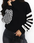 Striped & Checkered Turtleneck Dropped Shoulder Sweater