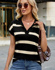 Striped Johnny Collar Cap Sleeve Sweater