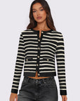 Striped Round Neck Button Up Long Sleeve Cardigan