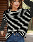 Striped Round Neck Dropped Shoulder Top