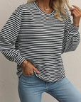 Striped Round Neck Long Sleeve Top