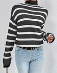 Striped Turtleneck Drop Shoulder Sweater