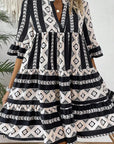 Tiered Printed Notched Half Sleeve Dress