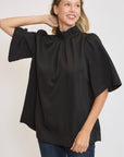 Umgee Bow Tie Back Mock Neck Half Sleeve Blouse