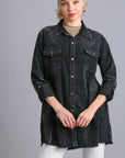 Umgee Raw Hem Button Down Denim Jacket with Chest Pockets