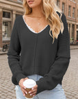 Dark Slate Gray V-Neck Long Sleeve Sweater