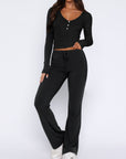 V-Neck Long Sleeve Top and Pants Set