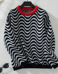 Wavy Stripes Round Neck Long Sleeve Sweater