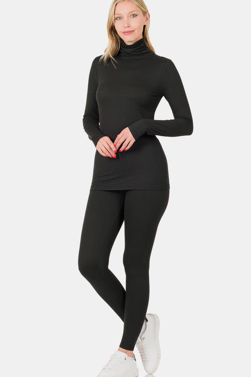 Dark Slate Gray Zenana Full Size Turtleneck Top and Leggings Lounge Set