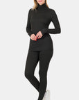 Dark Slate Gray Zenana Full Size Turtleneck Top and Leggings Lounge Set