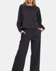 Zenana Round Neck Raglan Sleeve Top and Elastic Waist Pants Set