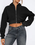 Zip Up Long Sleeve Hooded Cropped Jacket