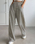 Dark Gray Drawstring Striped Elastic Waist Pants