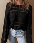 Cable-Knit Openwork Long Sleeve Sweater