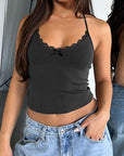 Dark Slate Gray Lace Detail Halter Neck Cami