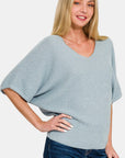 Zenana V-Neck Short Sleeve Dolman Sweater