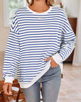 Lovelet Striped Round Neck Long Sleeve Sweatshirt