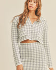 MABLE Houndstooth Cropped Knit Cardigan and Mini Skirt Set