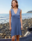 Light Steel Blue Pocketed Slit V-Neck Sleeveless Dress