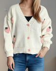 Crochet Strawberry V-Neck Long Sleeve Cardigan