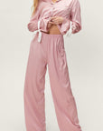 Basic Bae Tied Cuff Collared Neck Top and Pants Lounge Set