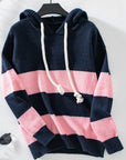 Drawstring Contrast Stripe Dropped Shoulder Hooded Sweater