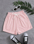 Light Slate Gray Drawstring Pocketed Elastic Waist Shorts