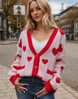 Heart Button Up Dropped Shoulder Long Sleeve Cardigan