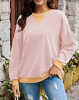 Lovelet Contrast Round Neck Long Sleeve Sweatshirt