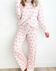 Santa Print Long Sleeve Top and Pants Lounge Set