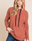 BOMBOM Contrast Drawstring Drop Shoulder Knit Hoodie