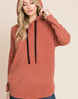 BOMBOM Contrast Drawstring Drop Shoulder Knit Hoodie