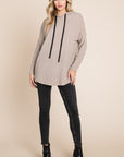 BOMBOM Contrast Drawstring Drop Shoulder Knit Hoodie