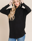 BOMBOM Contrast Drawstring Drop Shoulder Knit Hoodie