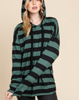 BOMBOM Drawstring Striped Dropped Shoulder Hoodie