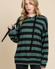 BOMBOM Drawstring Striped Dropped Shoulder Hoodie