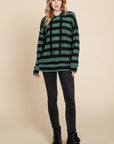 BOMBOM Drawstring Striped Dropped Shoulder Hoodie