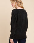 BOMBOM Drop Shoulder Long Sleeve Knit Top