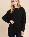 BOMBOM Drop Shoulder Long Sleeve Knit Top