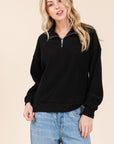 BOMBOM Quarter Zip Long Sleeve Sweatshirt with Pockets