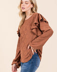 BOMBOM Ruffled Flower Round Neck Blouse