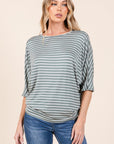 BOMBOM Striped Boat Neck Dolman Sleeve Top