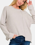 Zenana Asymmetric Hem Drop Shoulder Sweater