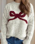 Bow Round Neck Long Sleeve Sweater