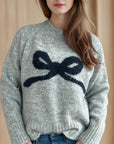 Bow Round Neck Long Sleeve Sweater