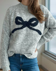 Bow Round Neck Long Sleeve Sweater