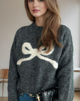 Bow Round Neck Long Sleeve Sweater