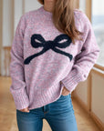 Bow Round Neck Long Sleeve Sweater