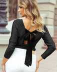 Bowknot V-Neck Long Sleeve Blouse